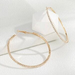 2/$30🌵 Gold Tone Hoop Rhinestone Earrings Statement Jewelry Gift Bohemian NEW